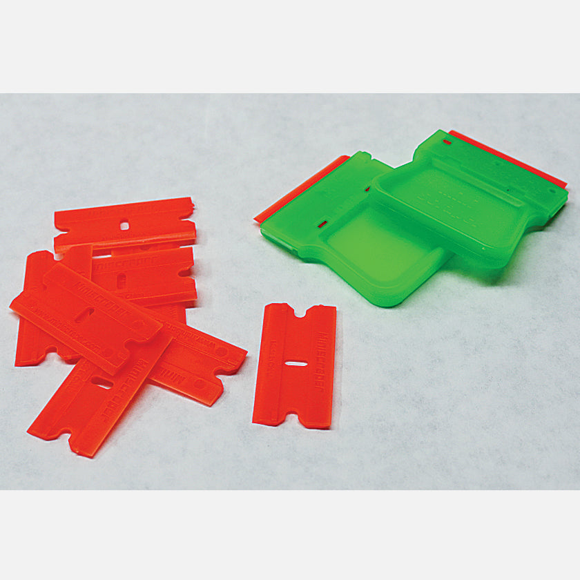 Two Artist Palette plastic razor blade scrapers with 10 plastic blades