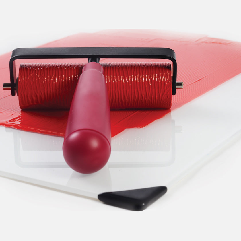 Mono Printing Surface on a 12"x16" New Wave POSH Tempered Glass Clear Artist Paint Palette with custom corner guards 