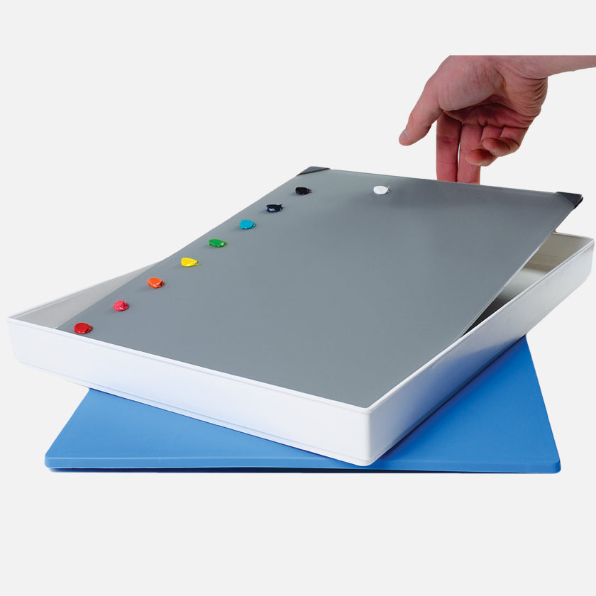 New Wave POSH Tempered Glass Neutral Grey Artist Paint Palette in a Masterson Palette Seal