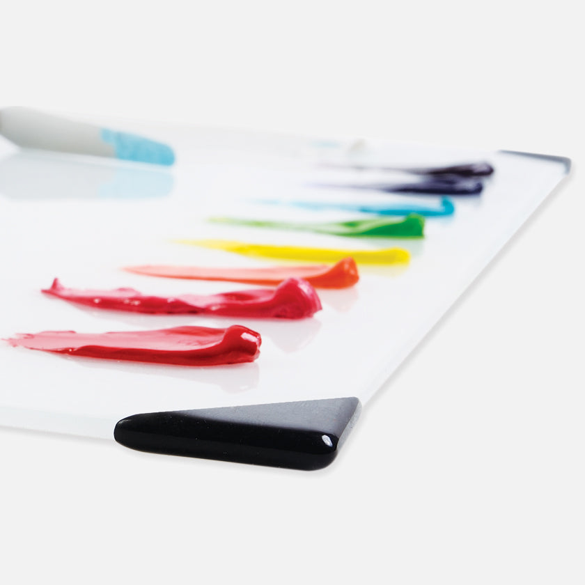 New Wave POSH Tempered Glass White Artist Paint Palette with paint